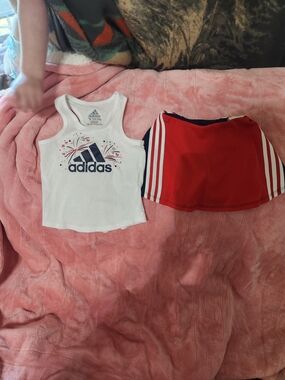Adidas Girls White Logo Tank with Athletic Skort